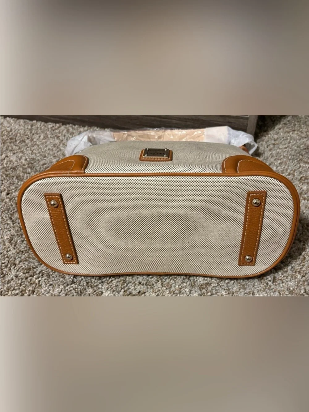 Dooney & Bourke Cream and Tan Canvas Hobo Bag with matching wallet! NWT!